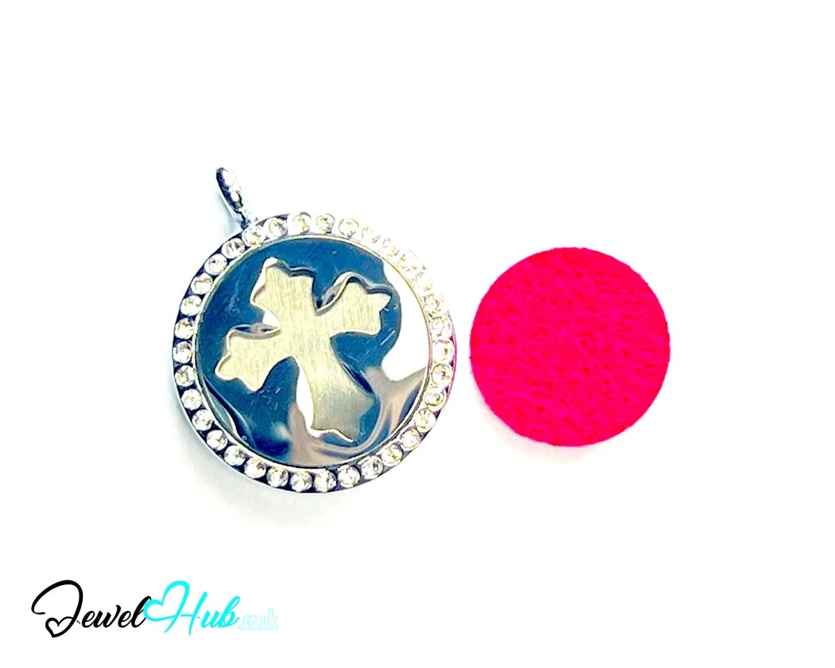 Stainless Steel Aromatherapy Pendant for Peace & Presence ✝️ Crystal Cross - JewelHub.co.uk