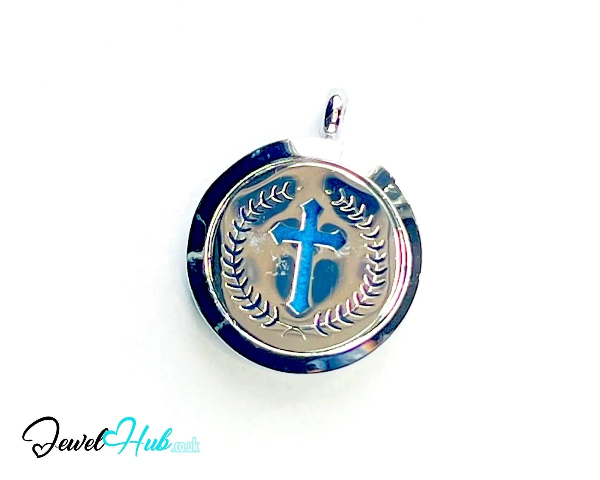 Stainless Steel Aromatherapy Pendant for Strength & Serenity ✝️ Laurel Cross - JewelHub.co.uk