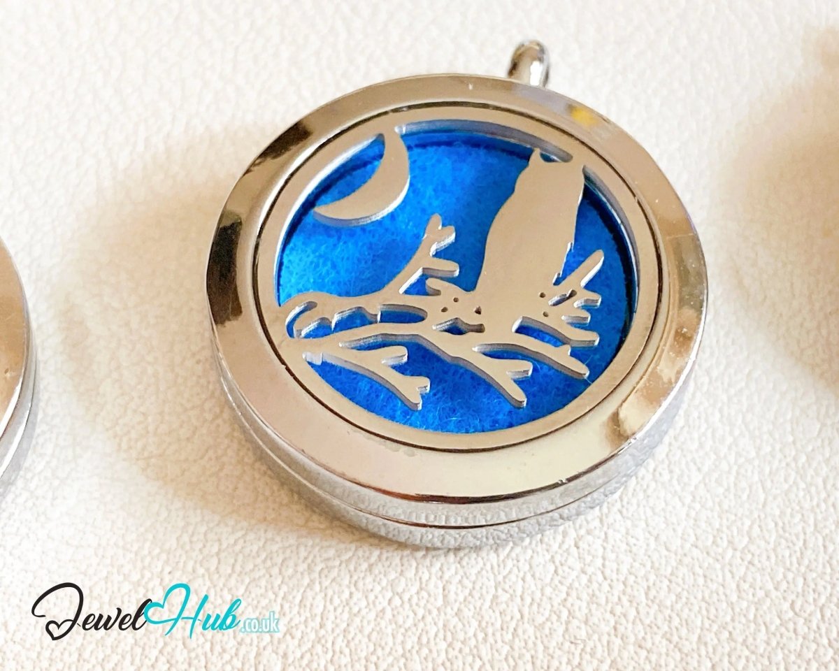 Stainless Steel Aromatherapy Pendant for Wisdom & Calm 🦉 Moonlight Owl - JewelHub.co.uk