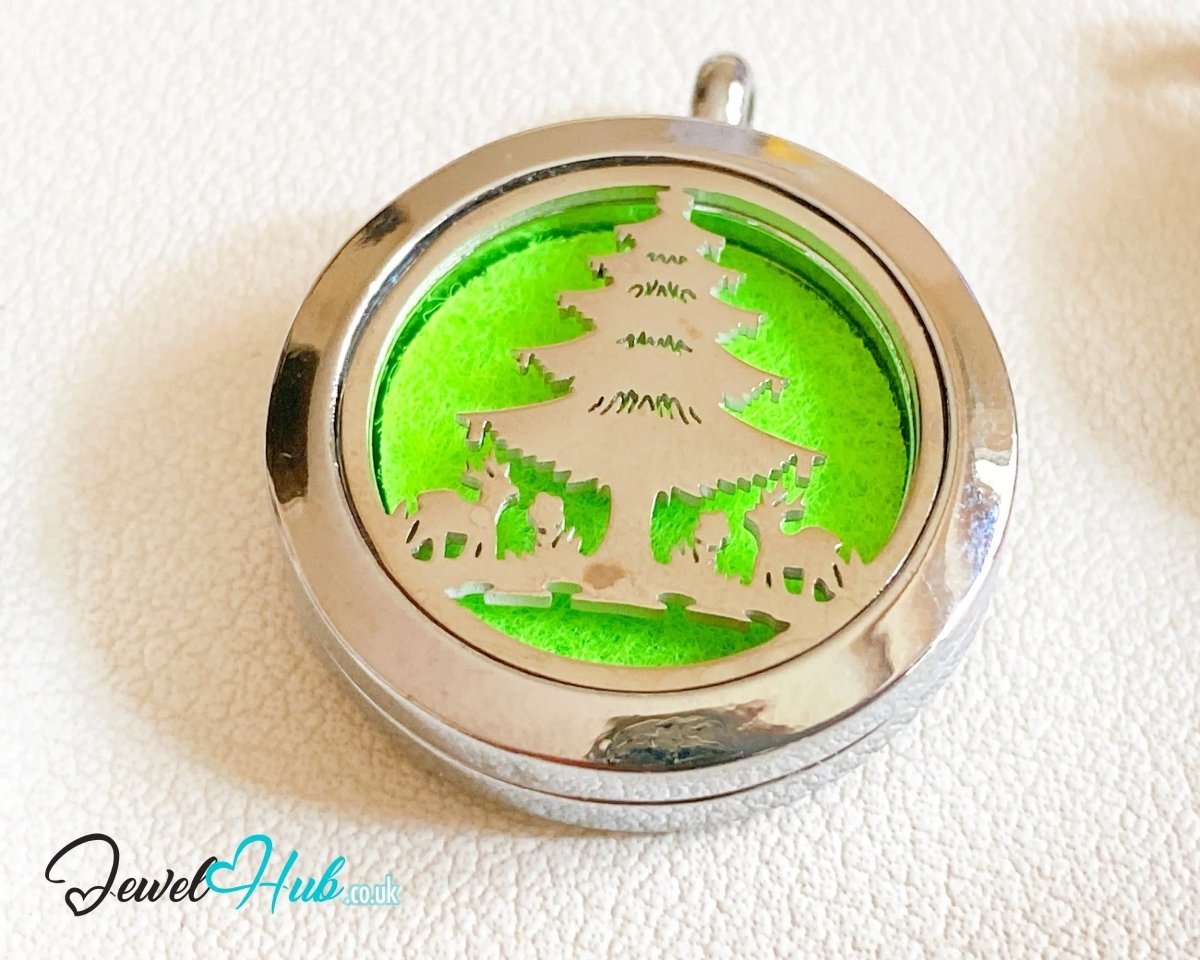 Stainless Steel Aromatherapy Pendant for Yuletide Cheer & Calm 🎄 Festive Forest - JewelHub.co.uk