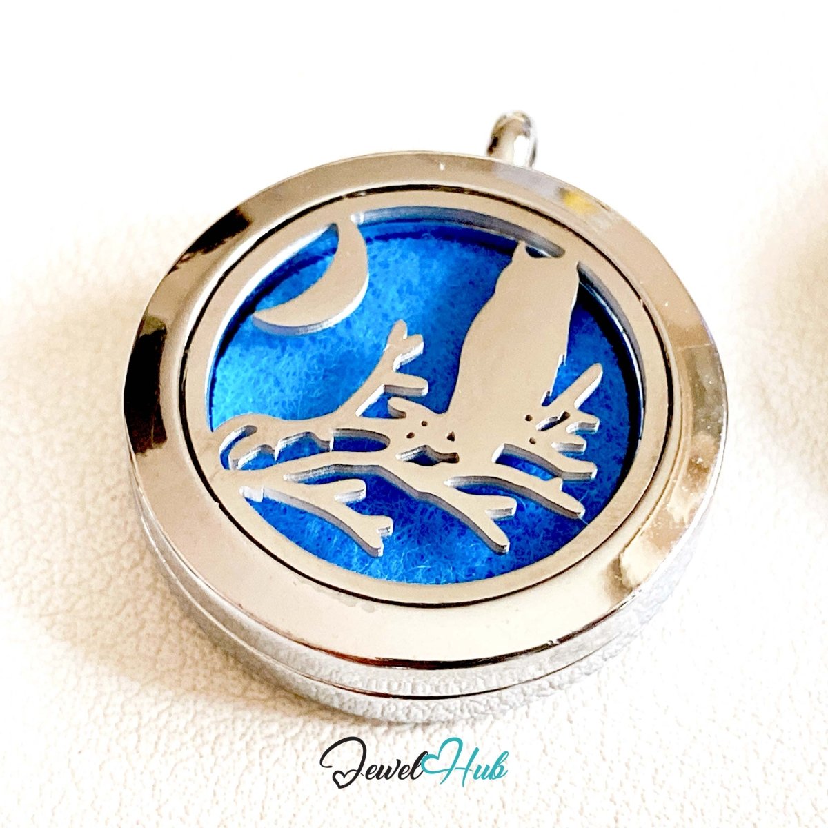 Stainless Steel Aromatherapy Pendant – Moonlight Owl - JewelHub.co.uk