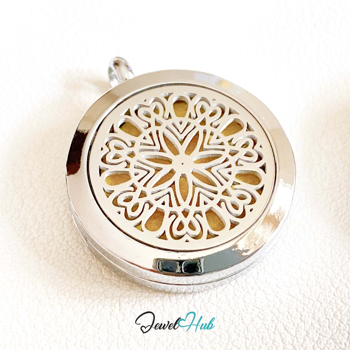 Stainless Steel Aromatherapy Pendant – Tranquil Mandala Peace - JewelHub.co.uk