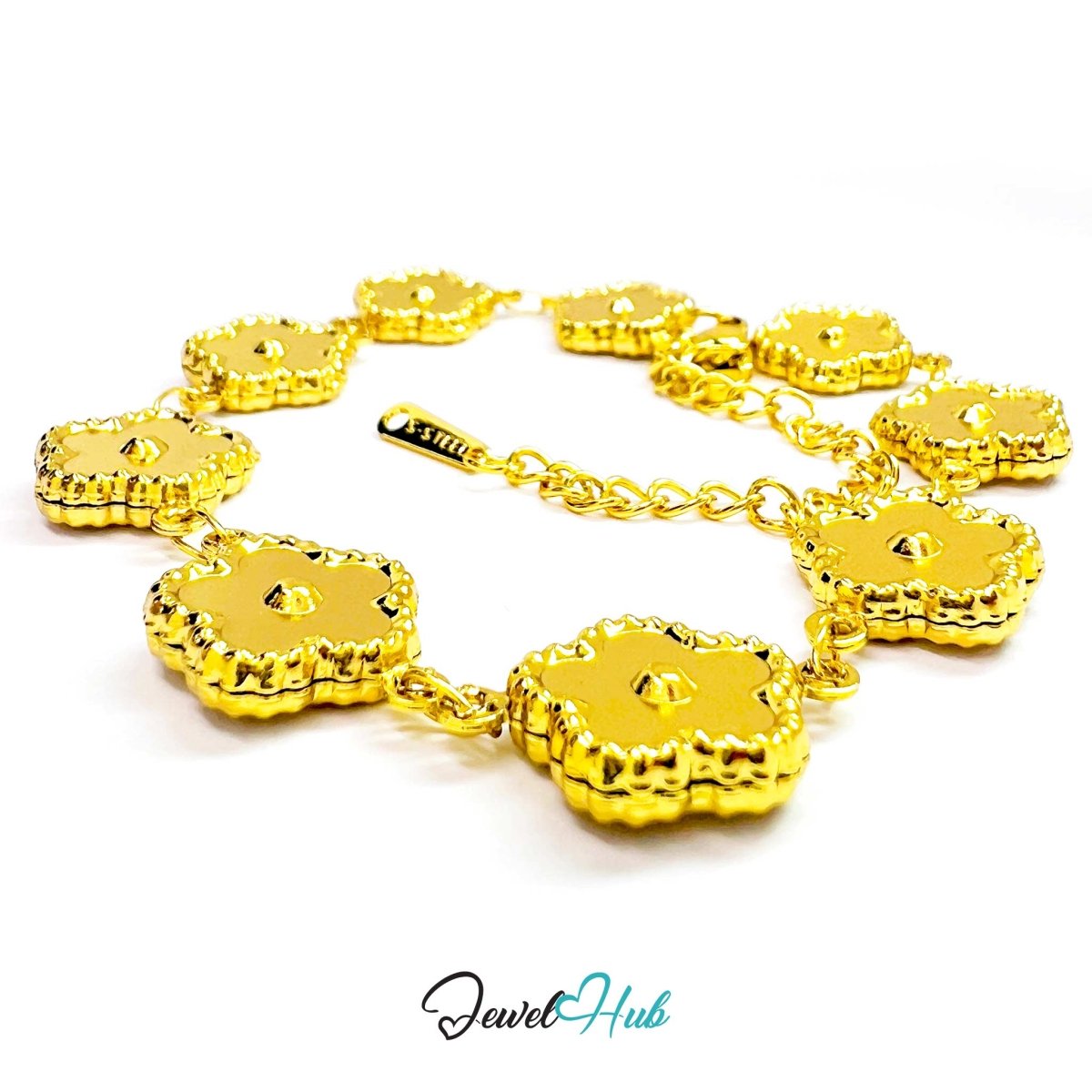 Stainless Steel Beaded Blossom Gold Bracelet - JewelHub.co.uk