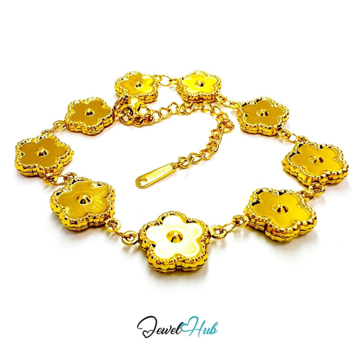 Stainless Steel Beaded Blossom Gold Bracelet - JewelHub.co.uk