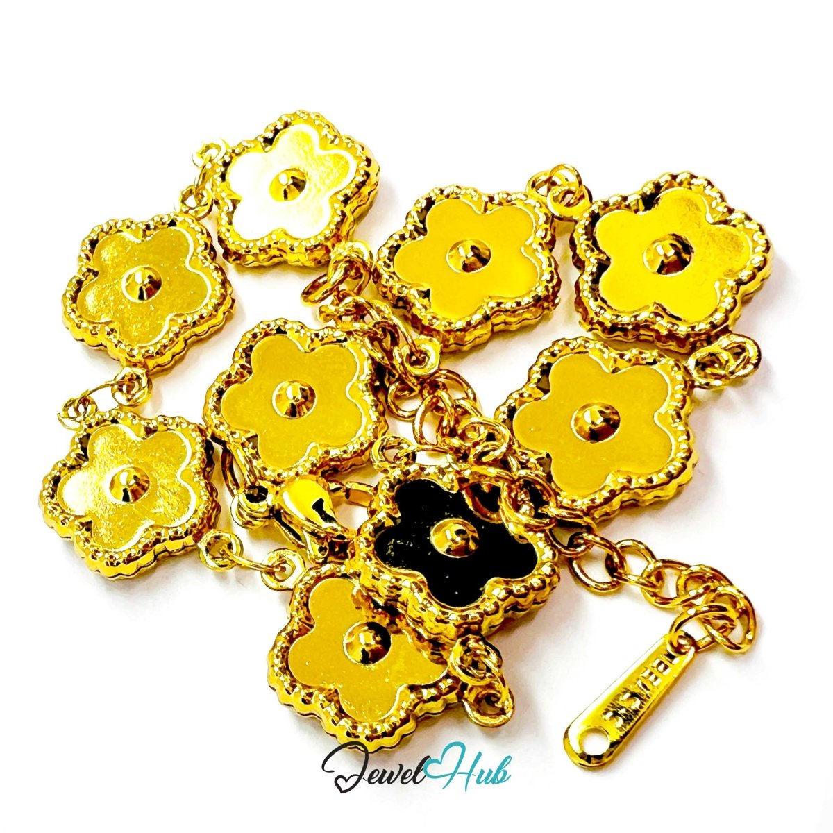 Stainless Steel Beaded Blossom Gold Bracelet - JewelHub.co.uk