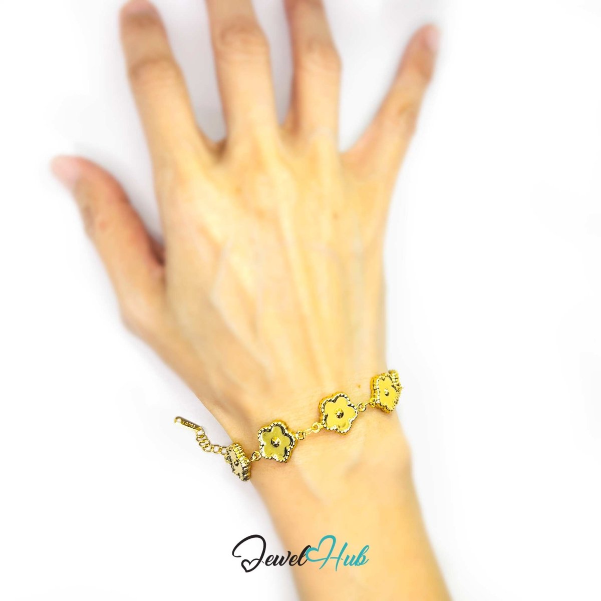 Stainless Steel Beaded Blossom Gold Bracelet - JewelHub.co.uk