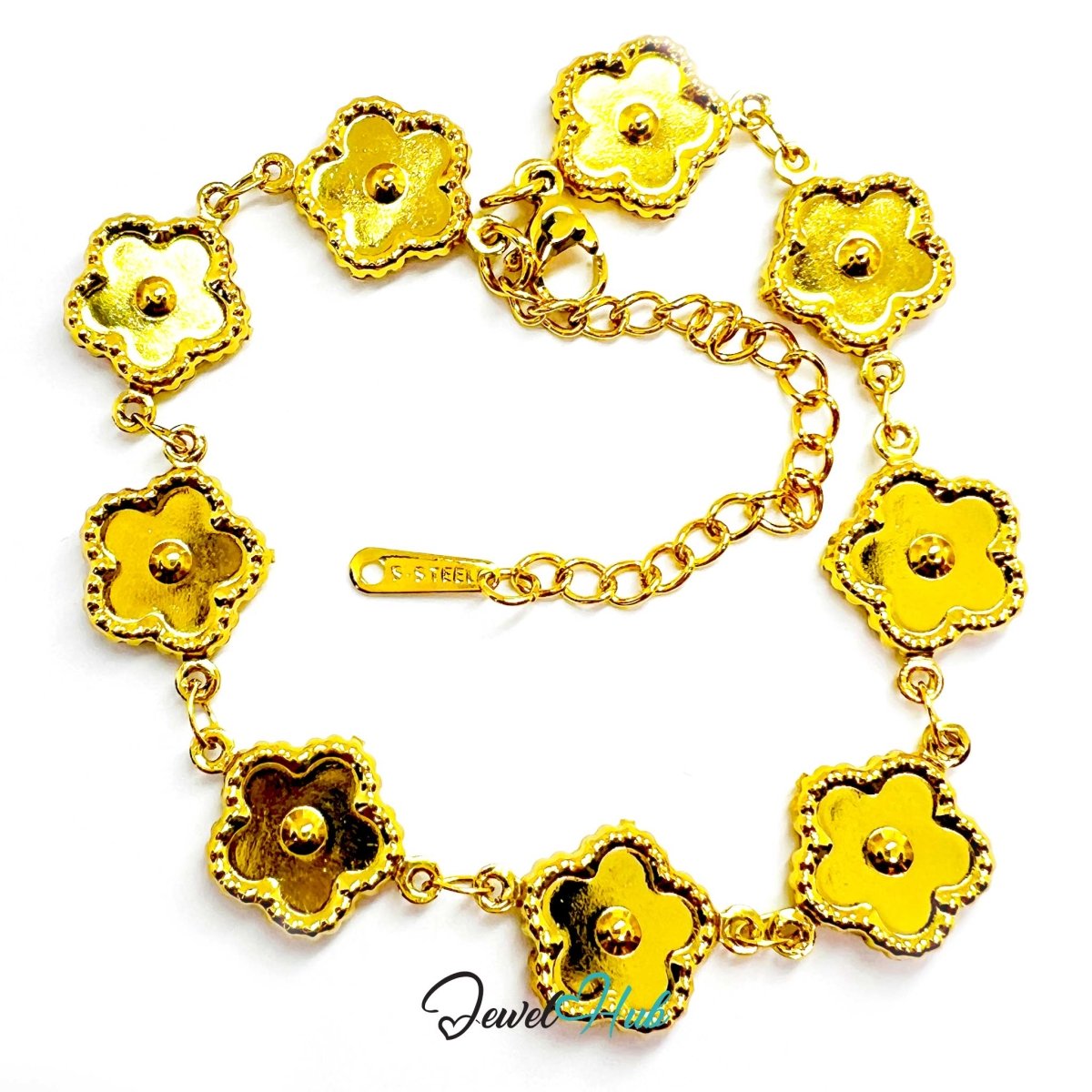 Stainless Steel Beaded Blossom Gold Bracelet - JewelHub.co.uk