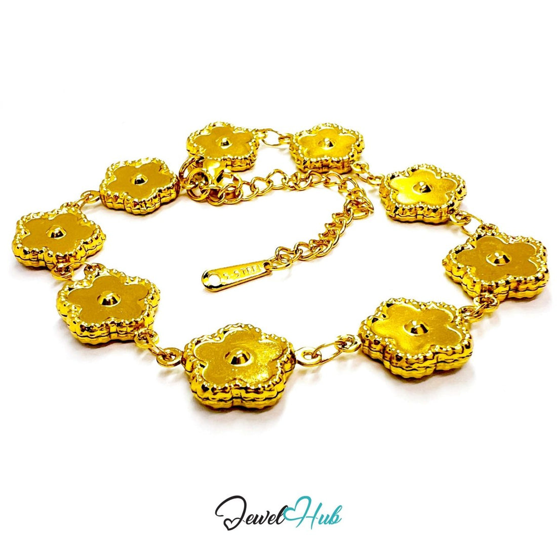 Stainless Steel Beaded Blossom Gold Bracelet - JewelHub.co.uk