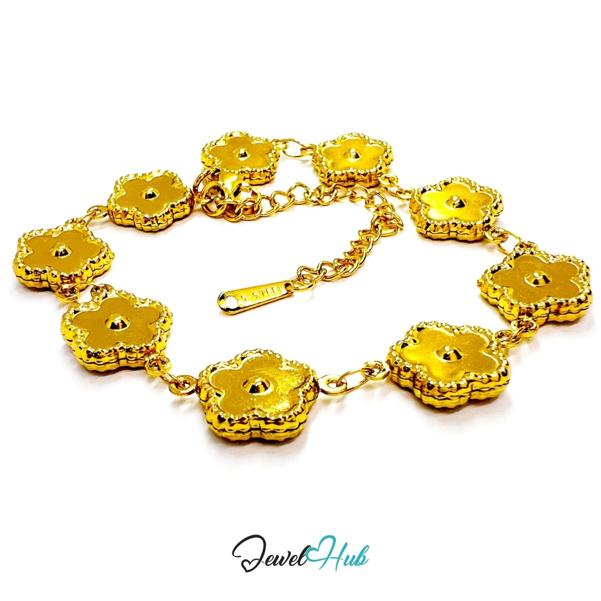 Stainless Steel Beaded Blossom Gold Bracelet - JewelHub.co.uk