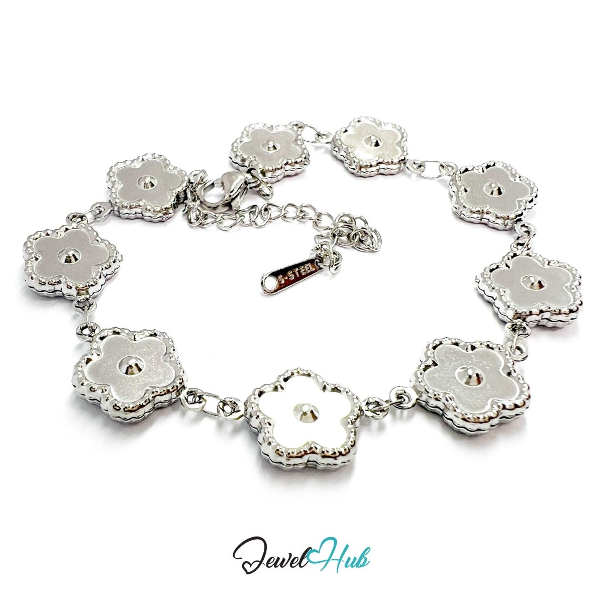 Stainless Steel Beaded Blossom Silver Bracelet - JewelHub.co.uk