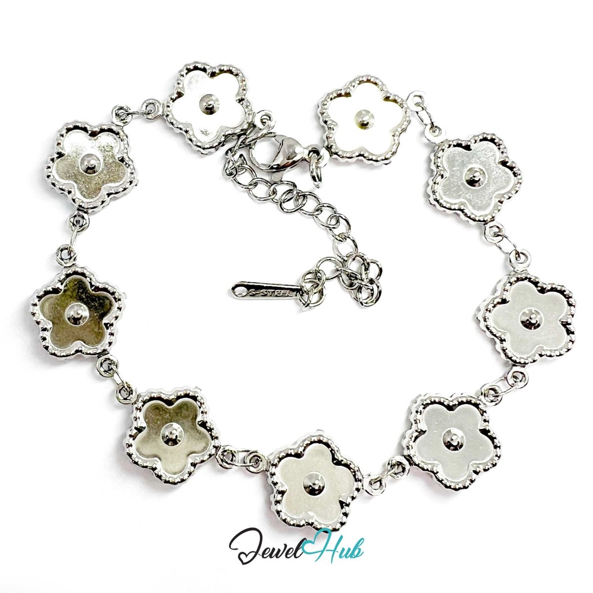 Stainless Steel Beaded Blossom Silver Bracelet - JewelHub.co.uk