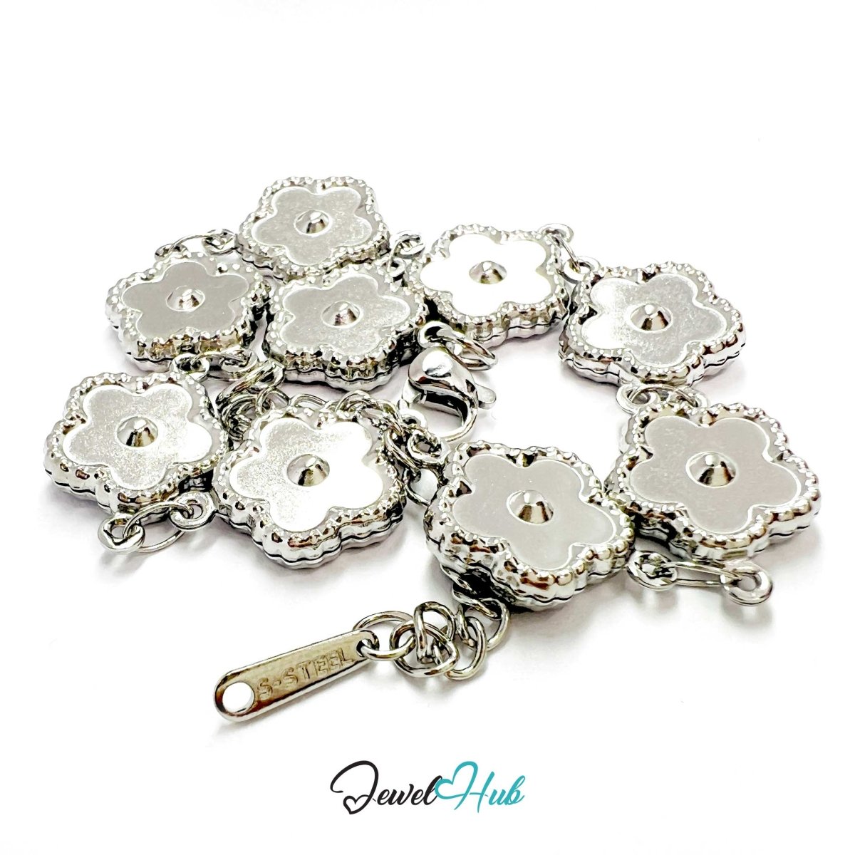 Stainless Steel Beaded Blossom Silver Bracelet - JewelHub.co.uk