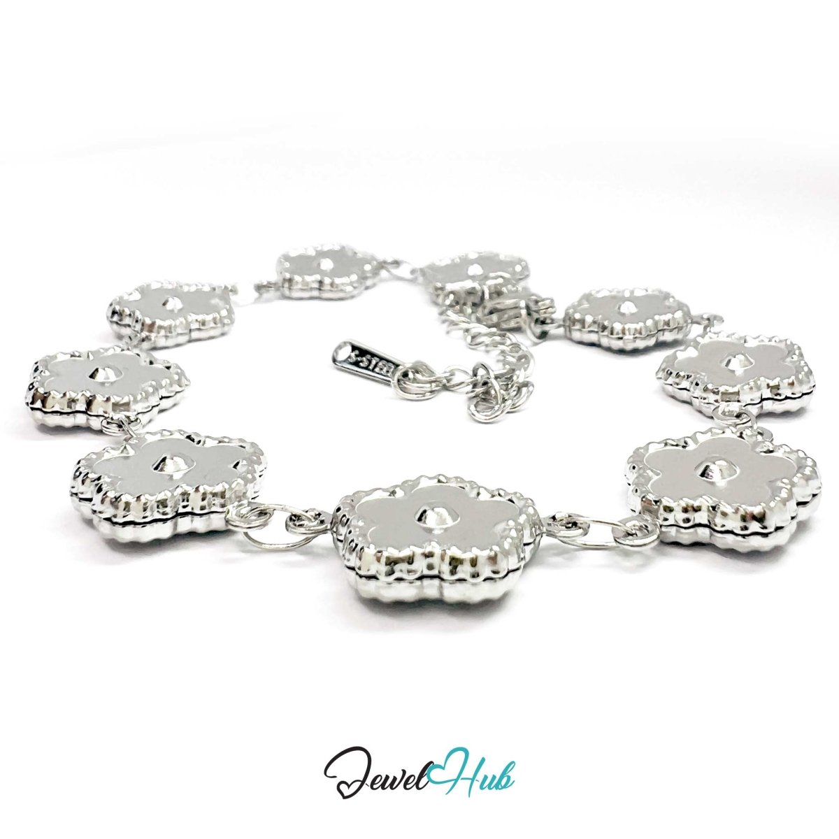 Stainless Steel Beaded Blossom Silver Bracelet - JewelHub.co.uk
