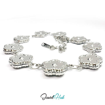 Stainless Steel Beaded Blossom Silver Bracelet - JewelHub.co.uk