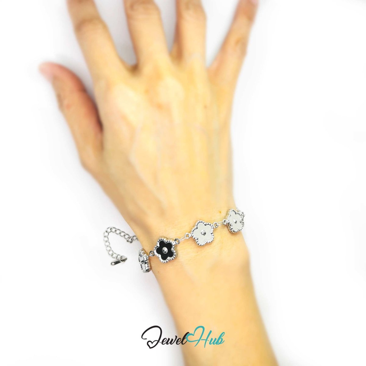 Stainless Steel Beaded Blossom Silver Bracelet - JewelHub.co.uk