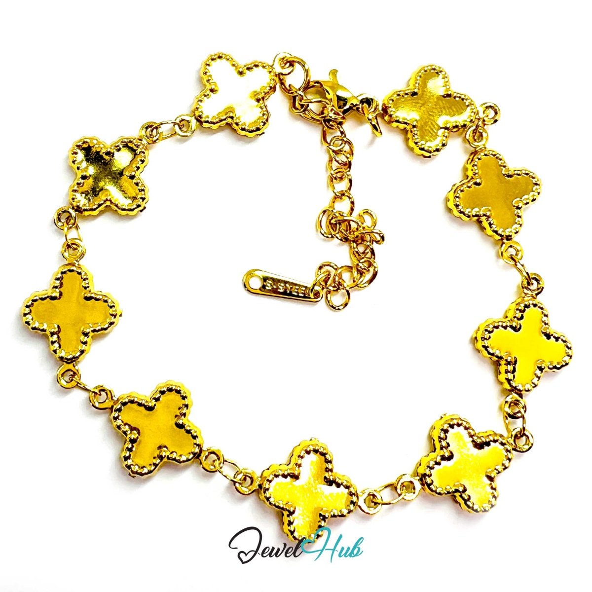 Stainless Steel Beaded Clover Gold Bracelet - JewelHub.co.uk