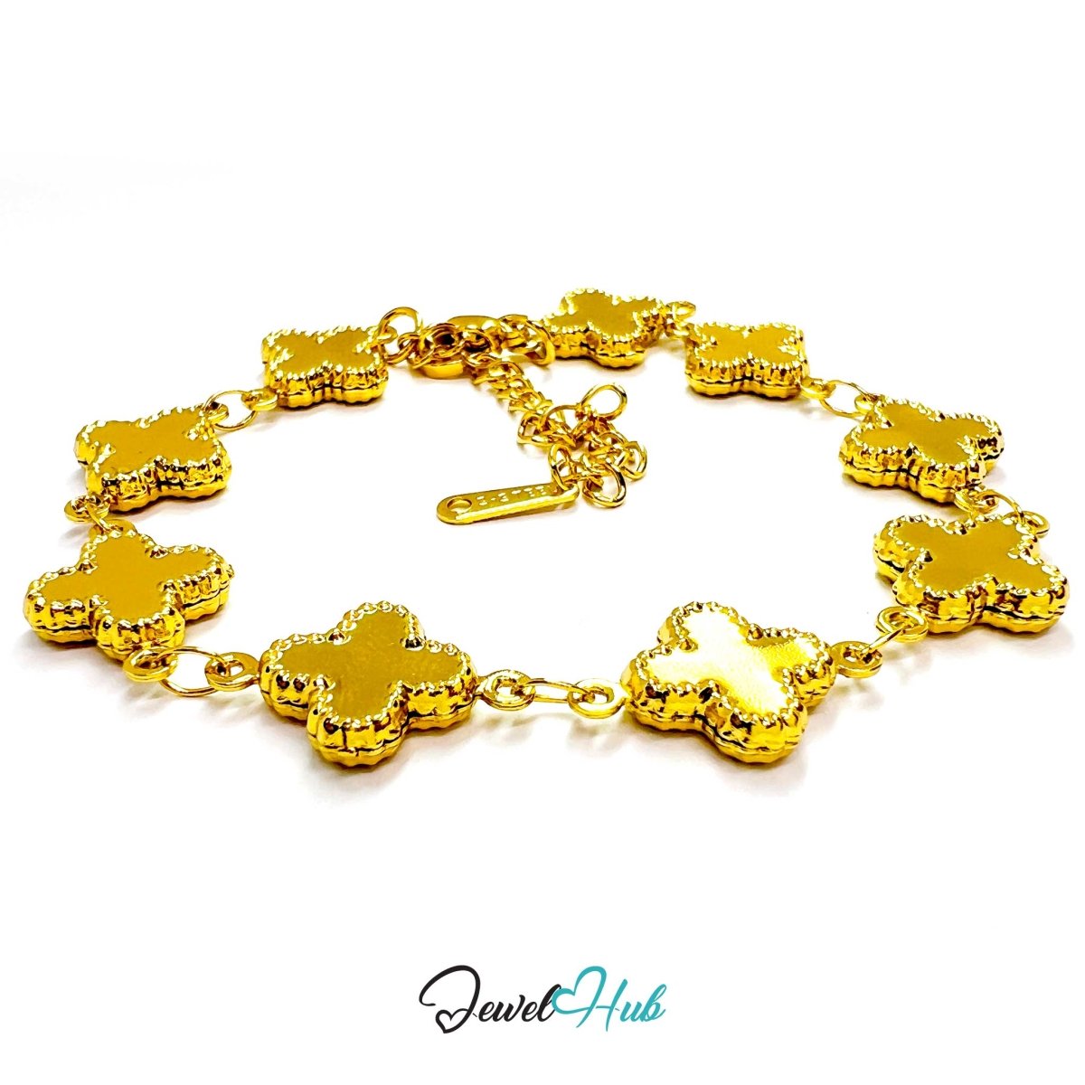 Stainless Steel Beaded Clover Gold Bracelet - JewelHub.co.uk
