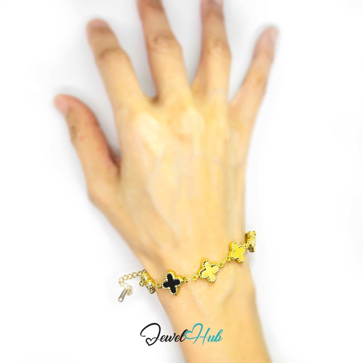 Stainless Steel Beaded Clover Gold Bracelet - JewelHub.co.uk