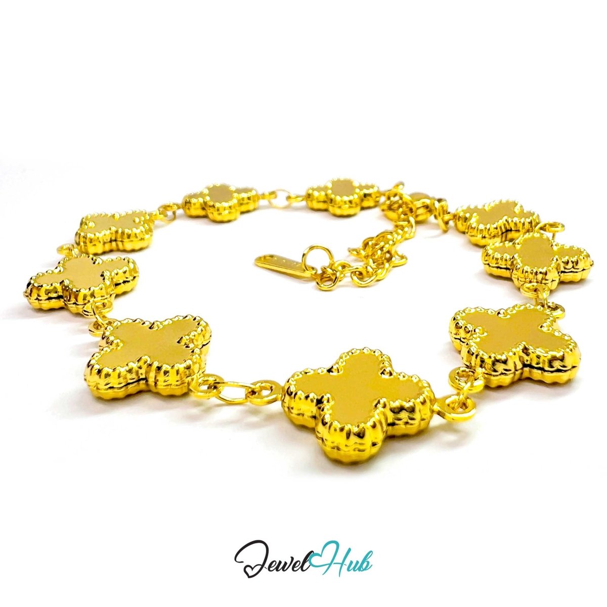 Stainless Steel Beaded Clover Gold Bracelet - JewelHub.co.uk