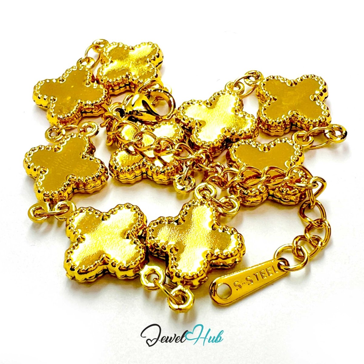 Stainless Steel Beaded Clover Gold Bracelet - JewelHub.co.uk