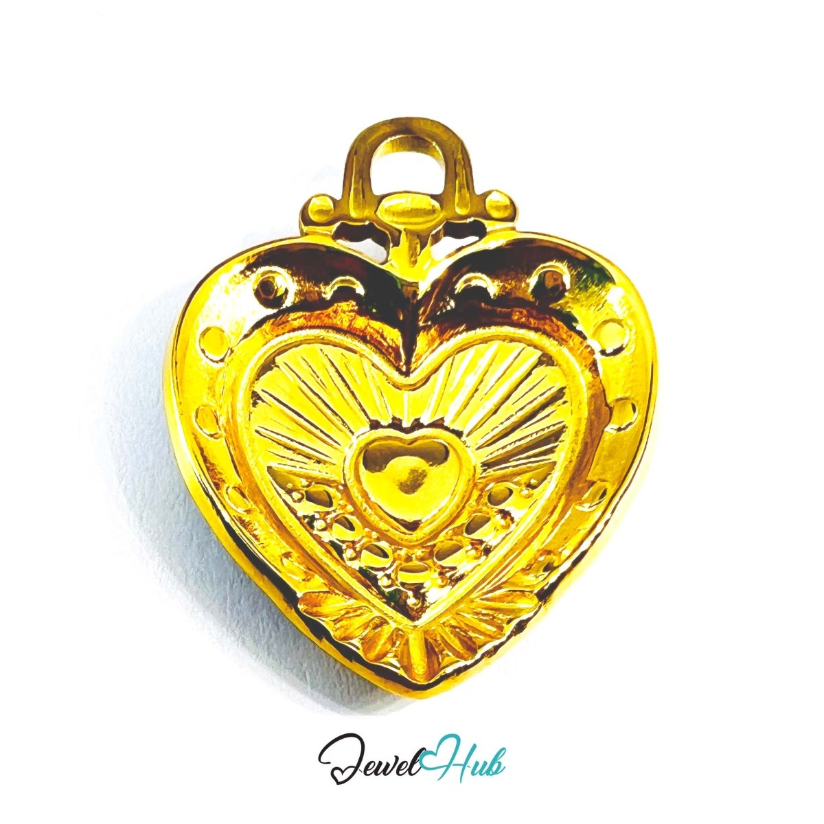 Stainless Steel Black Enamel Heart Pendant with Zirconia - JewelHub.co.uk