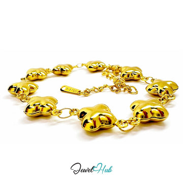 Stainless Steel Bubble Clover Charms Gold Bracelet - JewelHub.co.uk