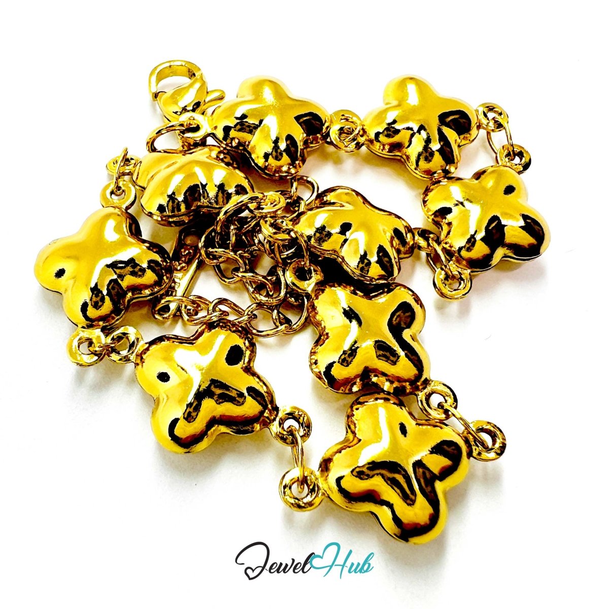 Stainless Steel Bubble Clover Charms Gold Bracelet - JewelHub.co.uk