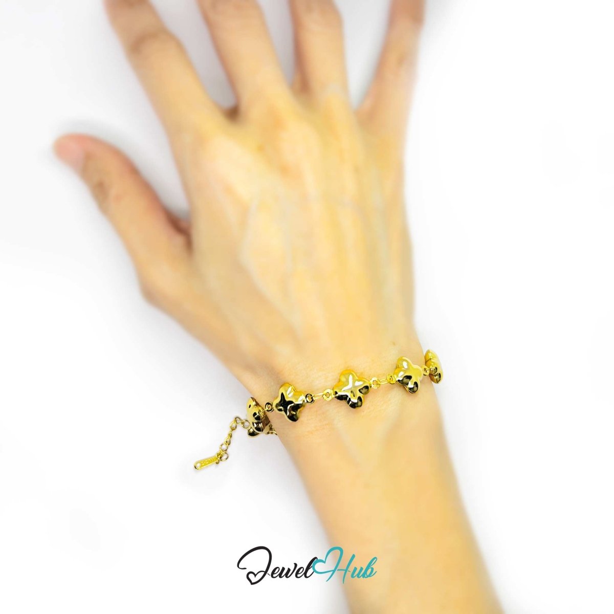 Stainless Steel Bubble Clover Charms Gold Bracelet - JewelHub.co.uk