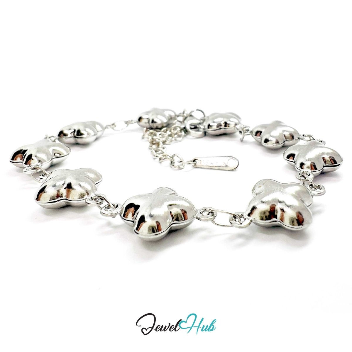 Stainless Steel Bubble Clover Charms Silver Bracelet - JewelHub.co.uk