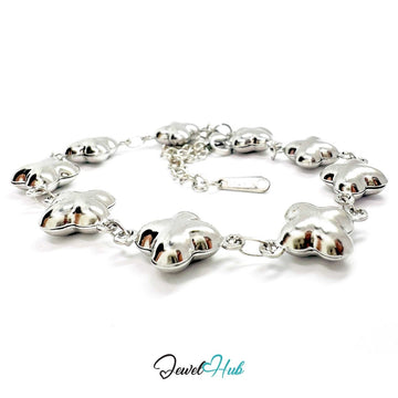 Stainless Steel Bubble Clover Charms Silver Bracelet - JewelHub.co.uk