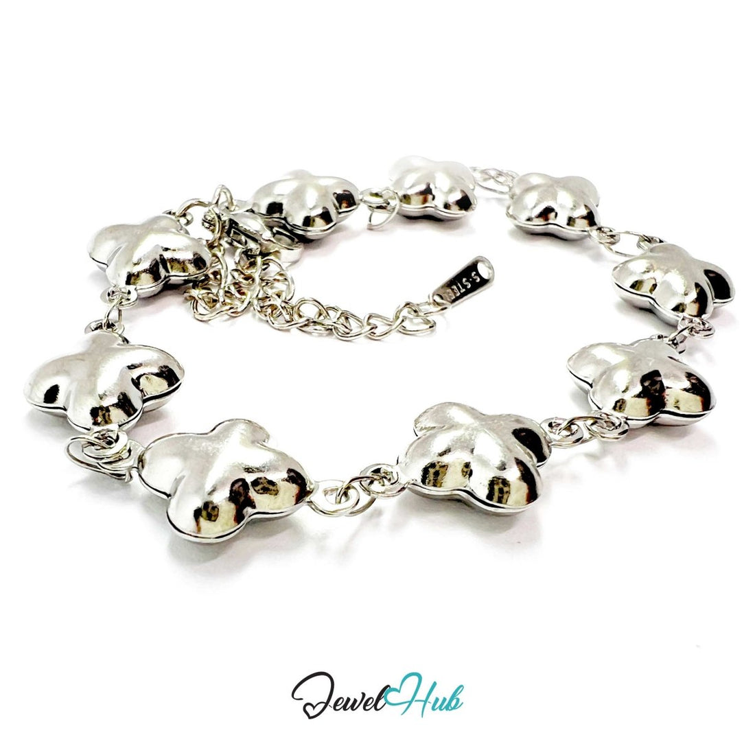 Stainless Steel Bubble Clover Charms Silver Bracelet - JewelHub.co.uk