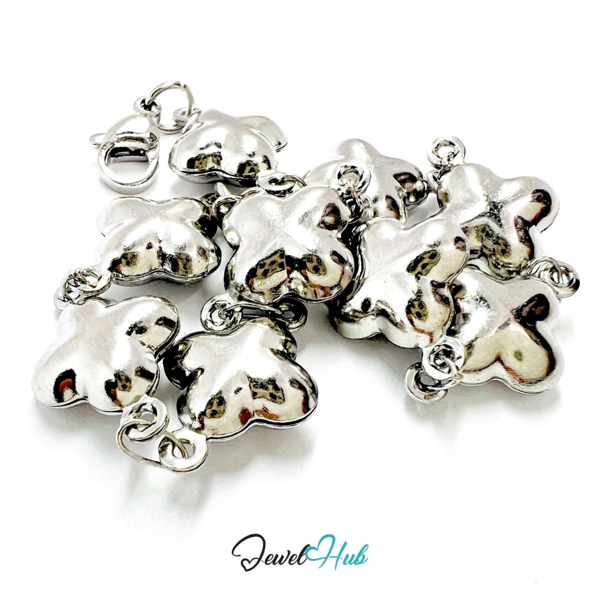 Stainless Steel Bubble Clover Charms Silver Bracelet - JewelHub.co.uk