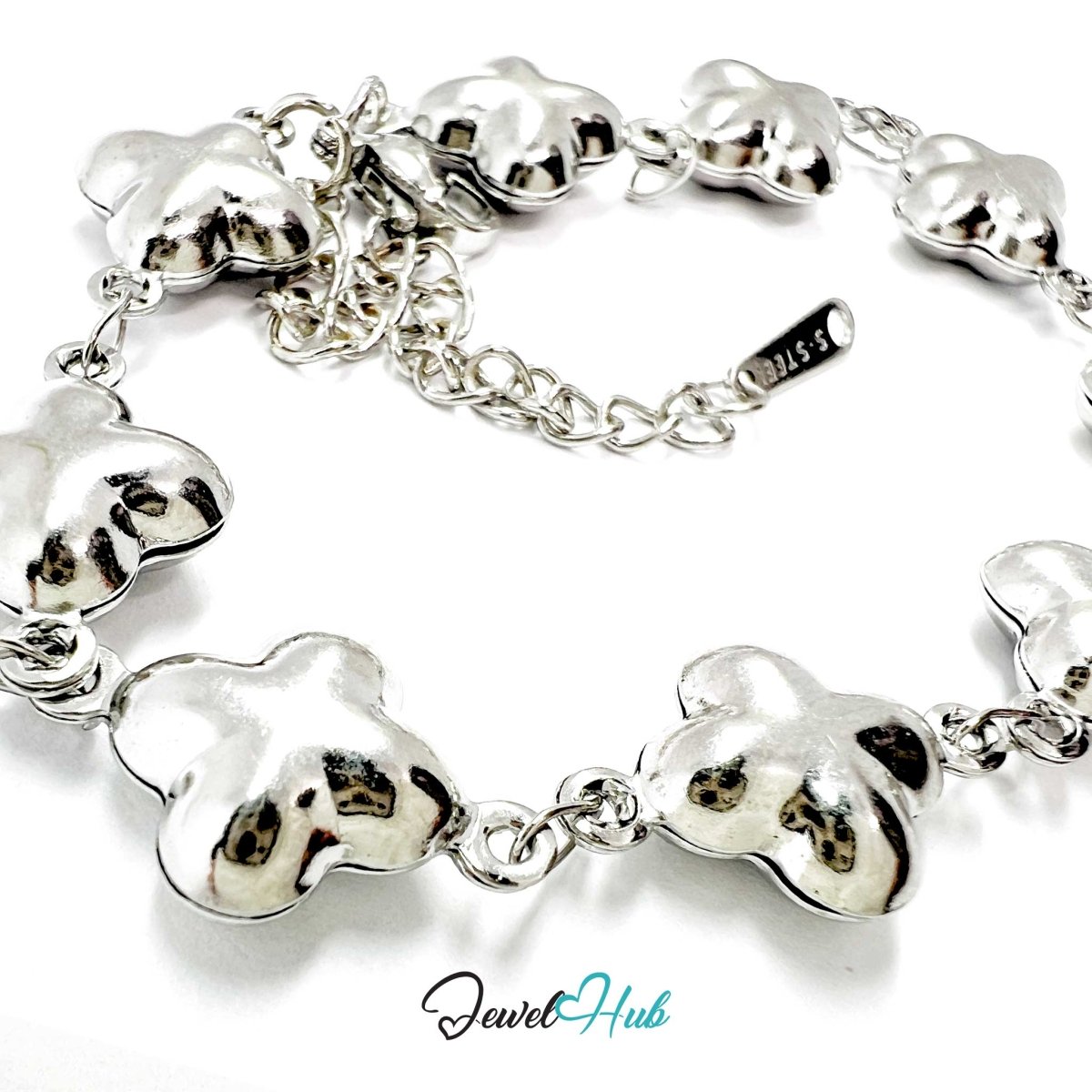Stainless Steel Bubble Clover Charms Silver Bracelet - JewelHub.co.uk