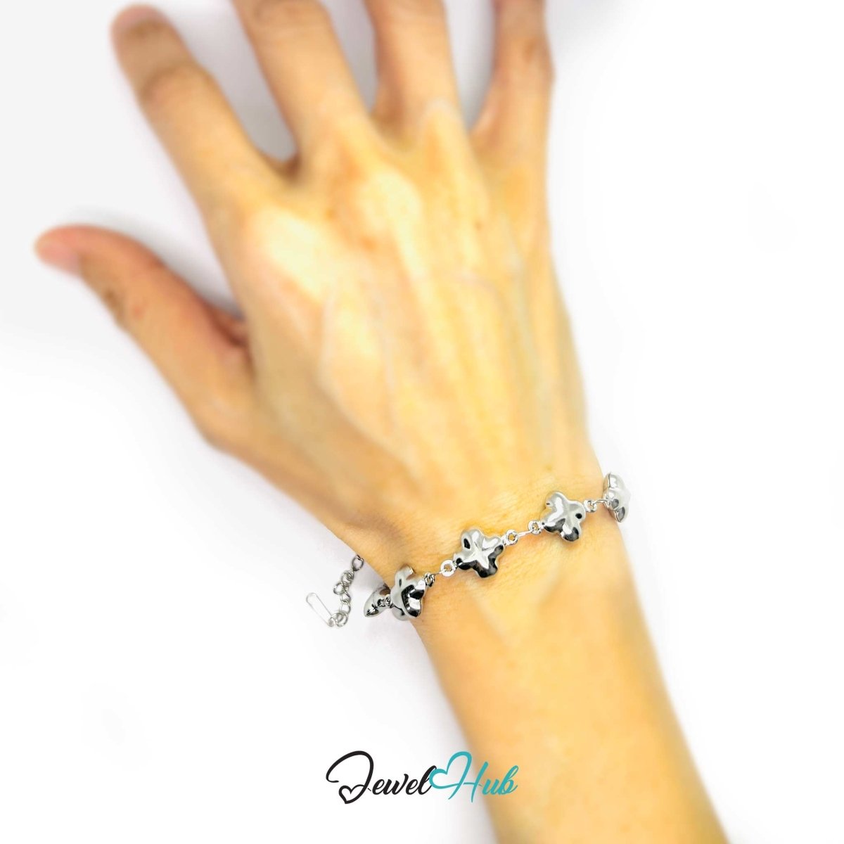 Stainless Steel Bubble Clover Charms Silver Bracelet - JewelHub.co.uk