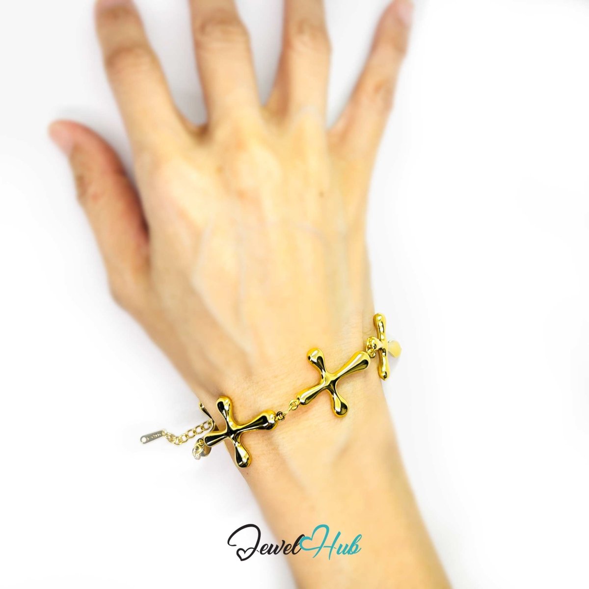 Stainless Steel Bubble Cross Motif Gold Bracelet - JewelHub.co.uk