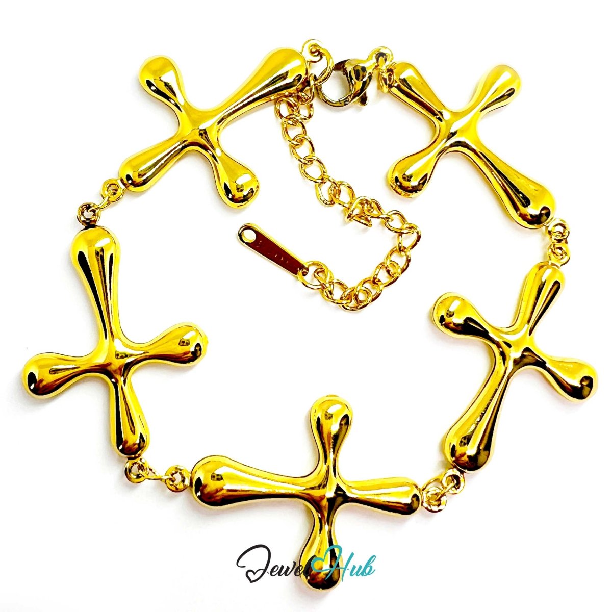 Stainless Steel Bubble Cross Motif Gold Bracelet - JewelHub.co.uk