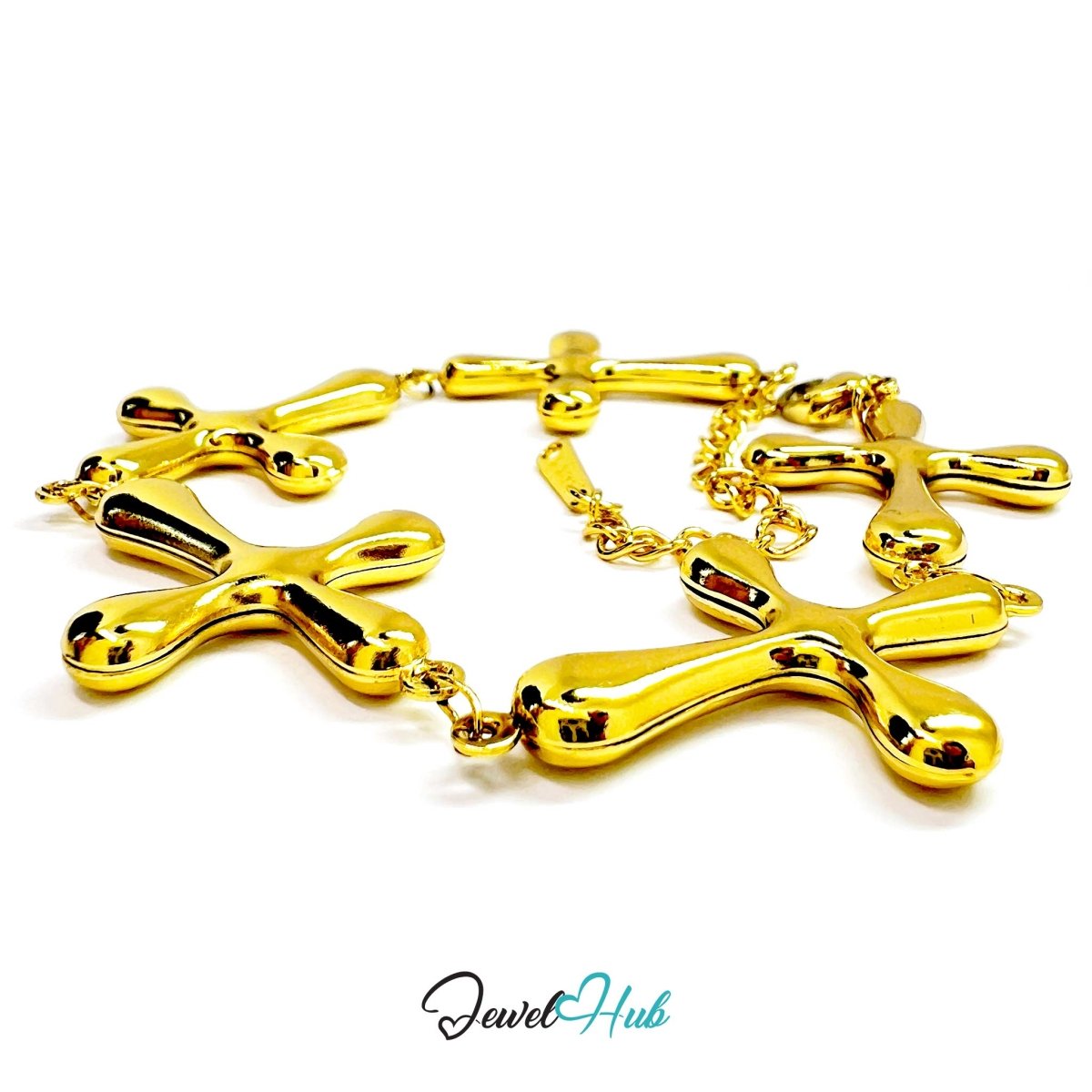 Stainless Steel Bubble Cross Motif Gold Bracelet - JewelHub.co.uk