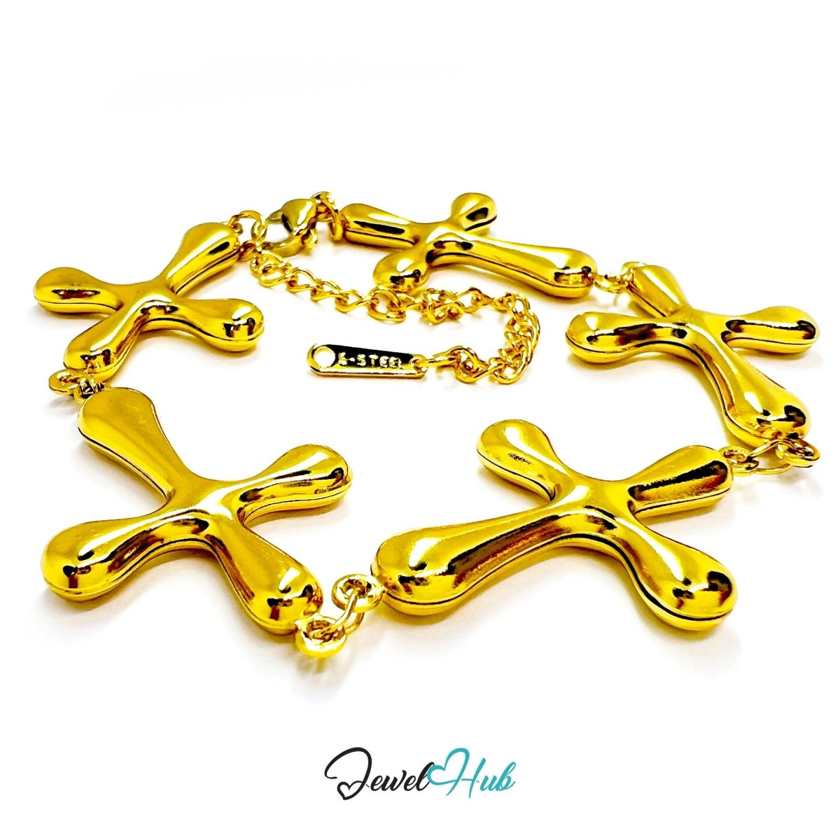 Stainless Steel Bubble Cross Motif Gold Bracelet - JewelHub.co.uk