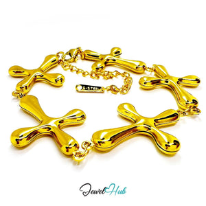 Stainless Steel Bubble Cross Motif Gold Bracelet - JewelHub.co.uk