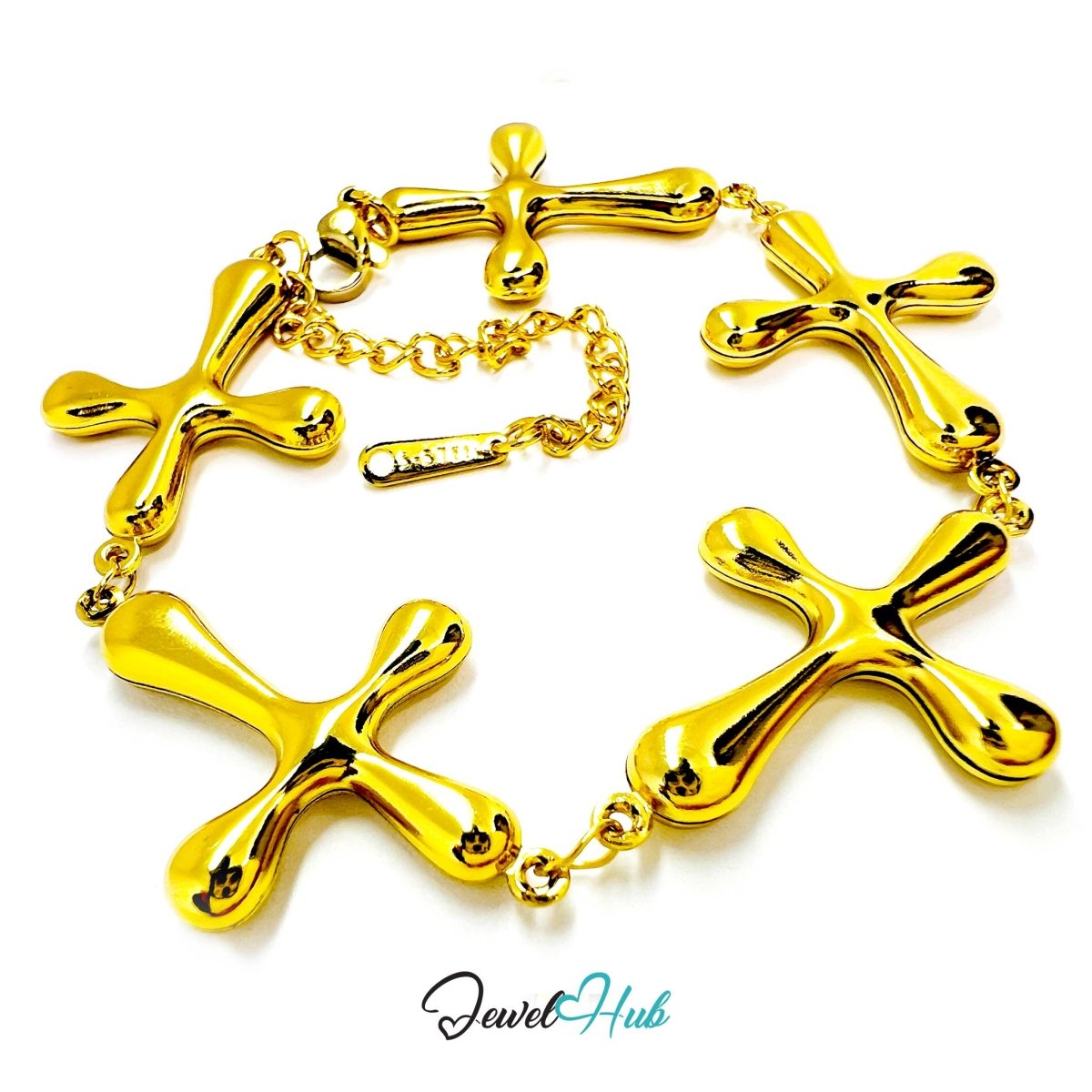 Stainless Steel Bubble Cross Motif Gold Bracelet - JewelHub.co.uk