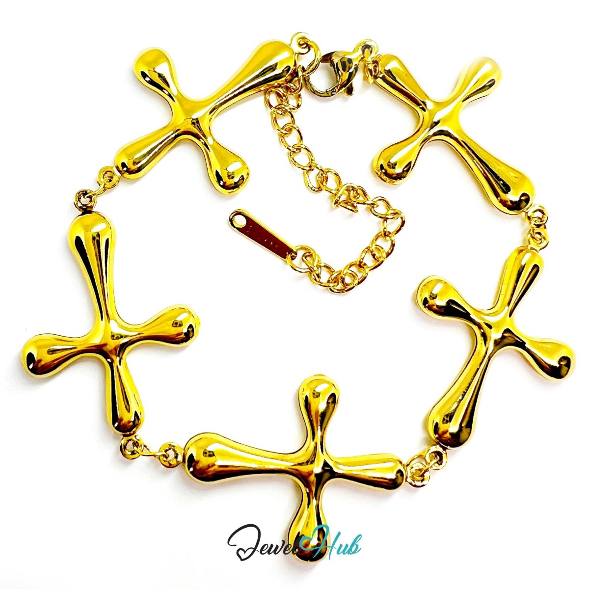 Stainless Steel Bubble Cross Motif Gold Bracelet - JewelHub.co.uk