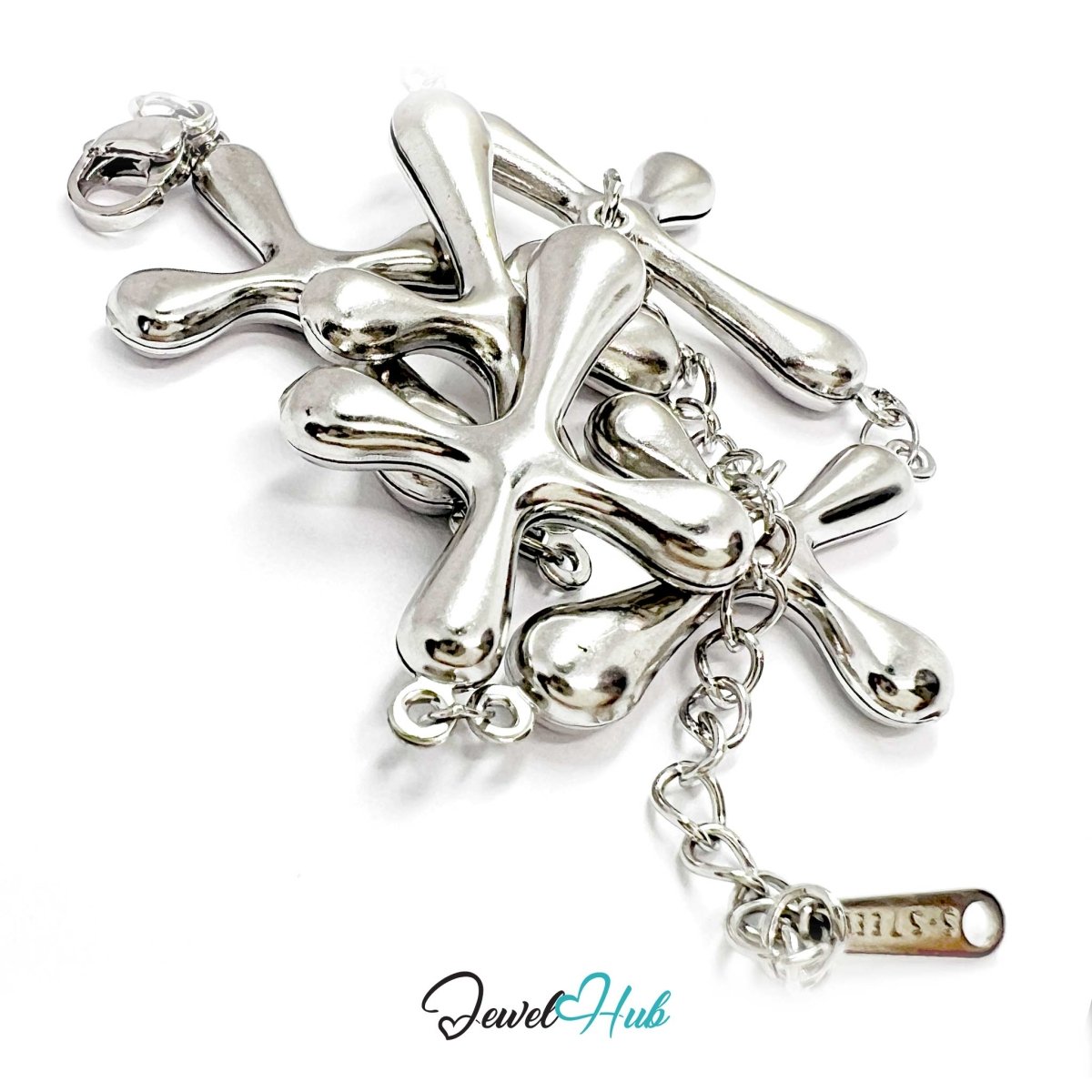 Stainless Steel Bubble Cross Motif Silver Bracelet - JewelHub.co.uk