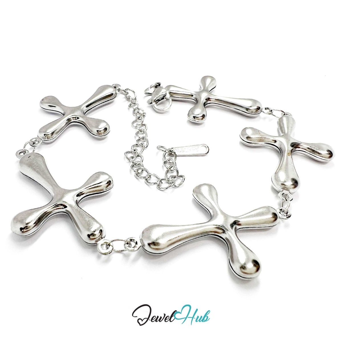 Stainless Steel Bubble Cross Motif Silver Bracelet - JewelHub.co.uk
