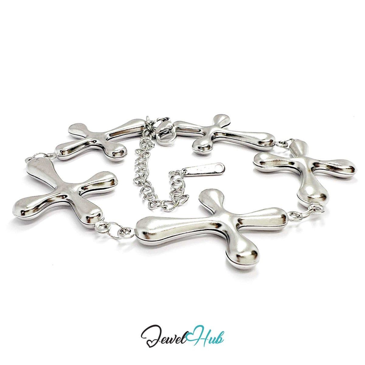 Stainless Steel Bubble Cross Motif Silver Bracelet - JewelHub.co.uk