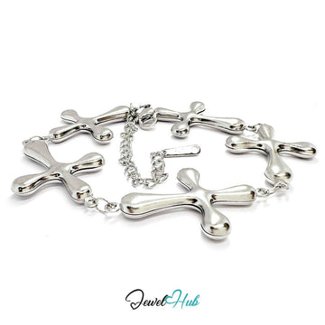 Stainless Steel Bubble Cross Motif Silver Bracelet - JewelHub.co.uk