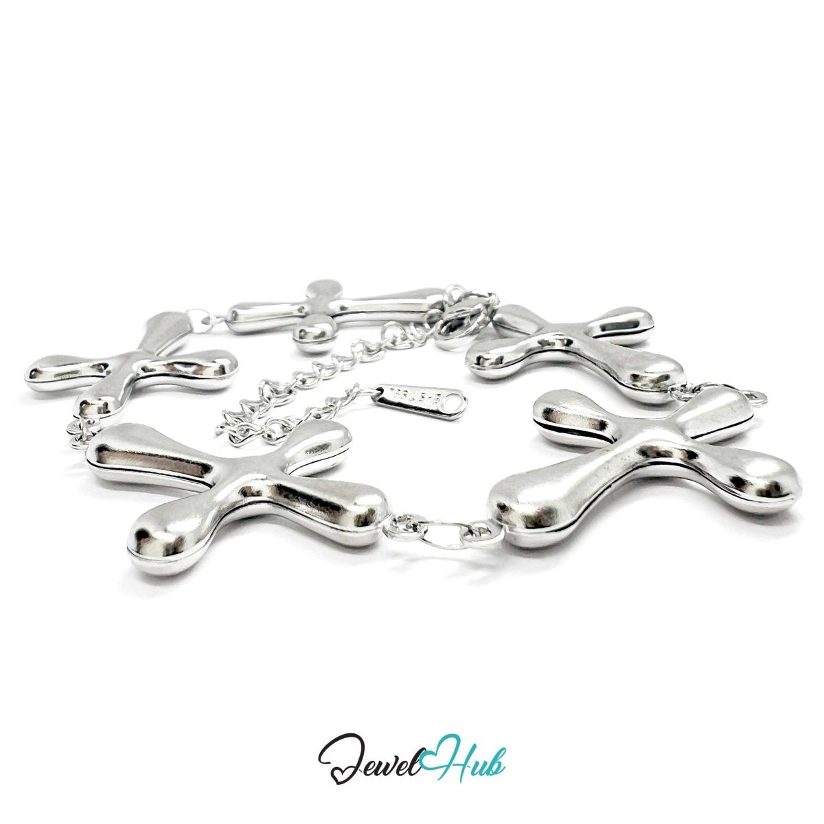 Stainless Steel Bubble Cross Motif Silver Bracelet - JewelHub.co.uk