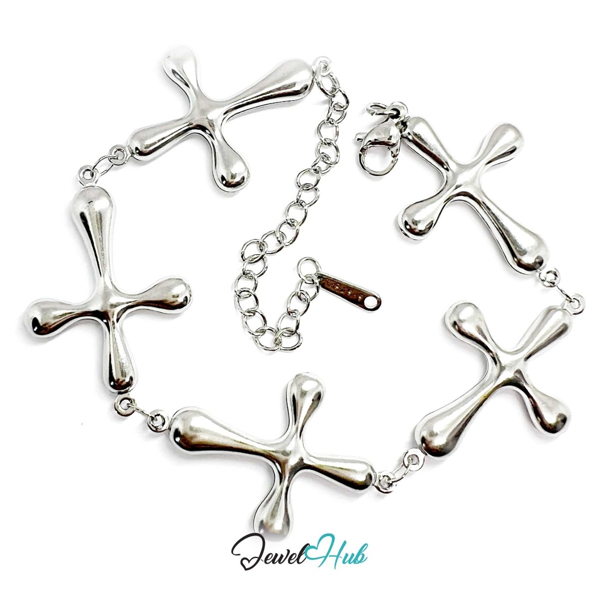Stainless Steel Bubble Cross Motif Silver Bracelet - JewelHub.co.uk