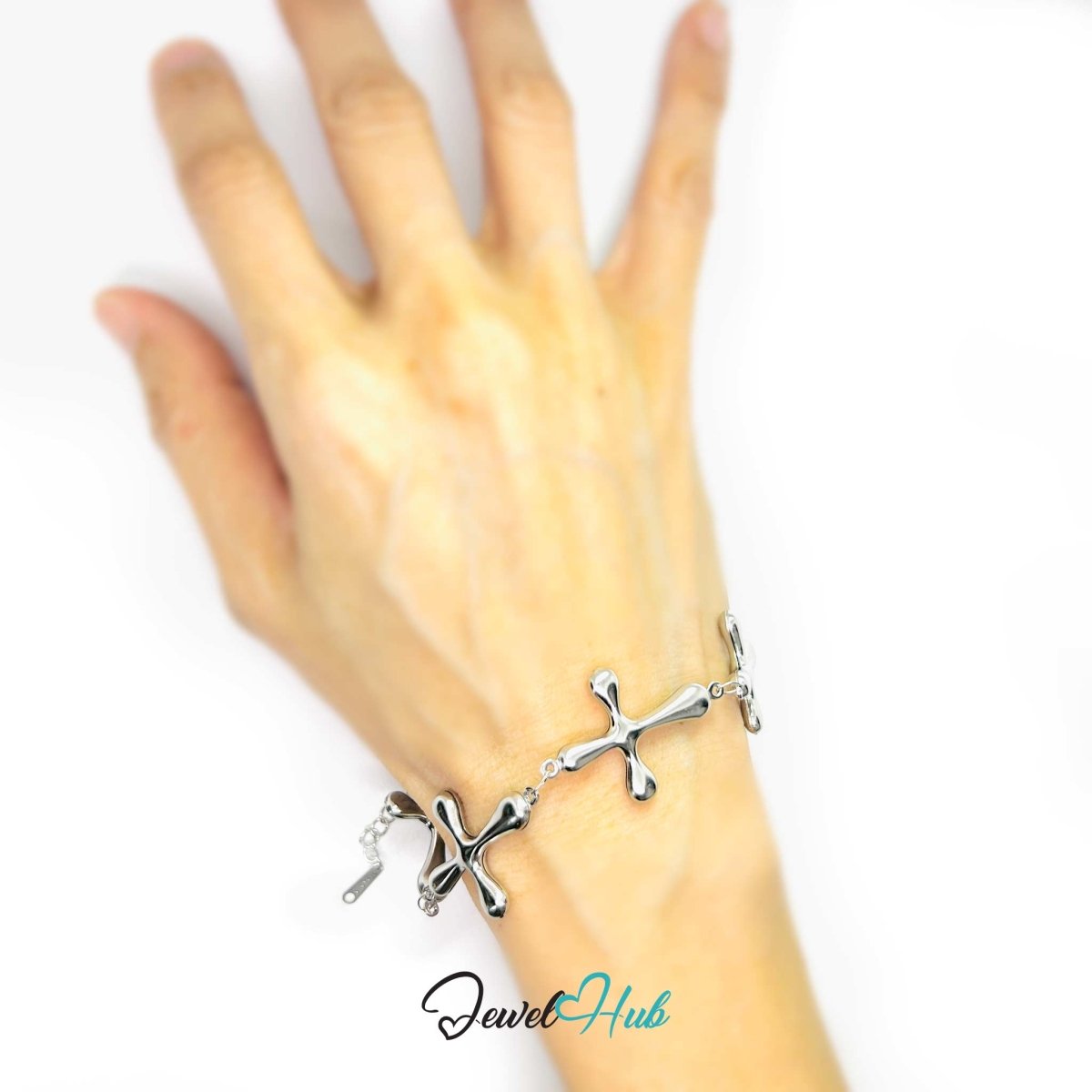 Stainless Steel Bubble Cross Motif Silver Bracelet - JewelHub.co.uk