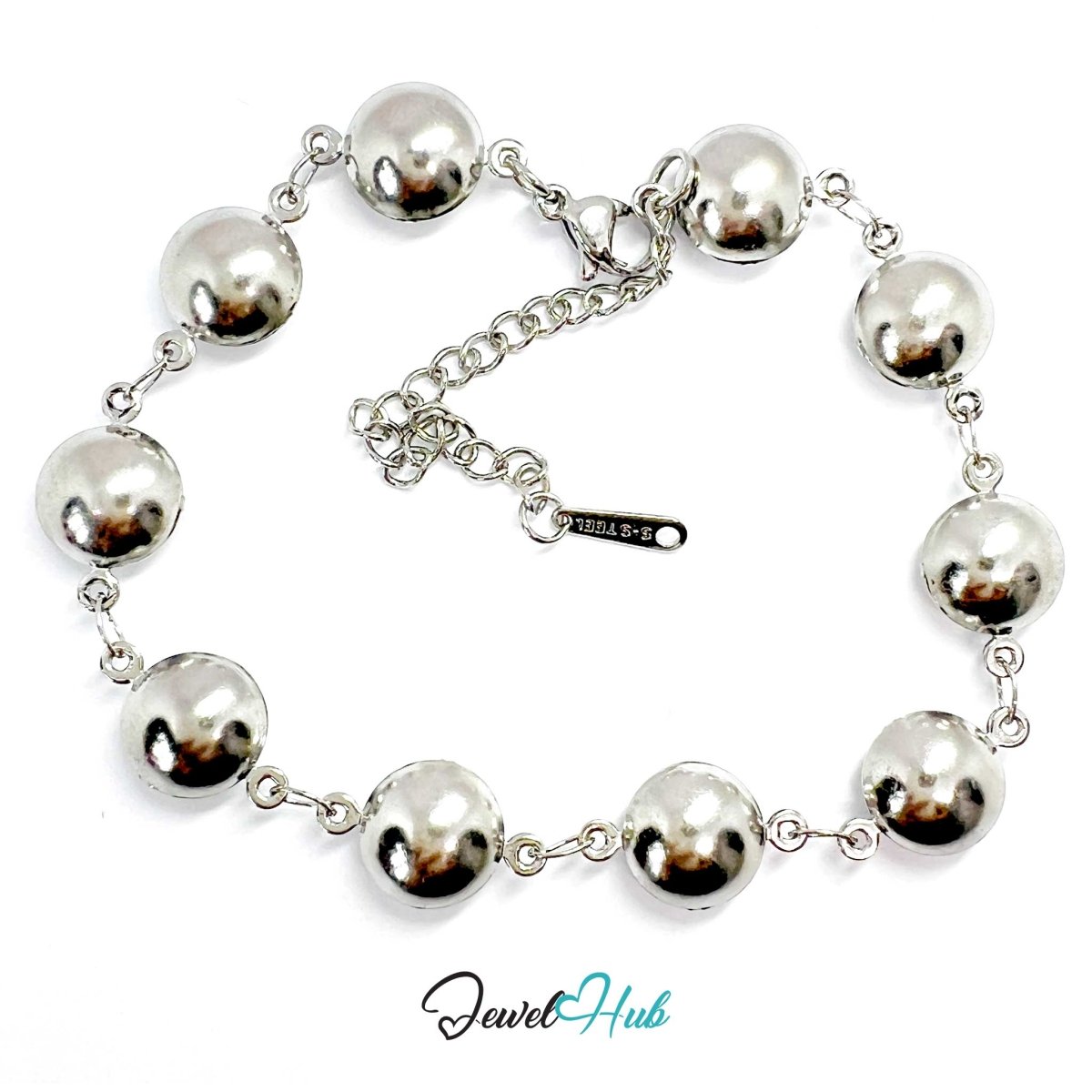 Stainless Steel Bubble Dome Silver Bracelet - JewelHub.co.uk