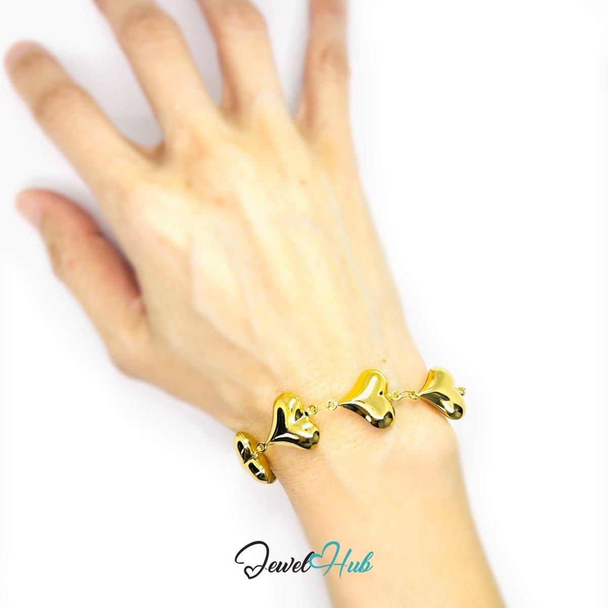Stainless Steel Bubble Heart Charms Gold Bracelet - JewelHub.co.uk